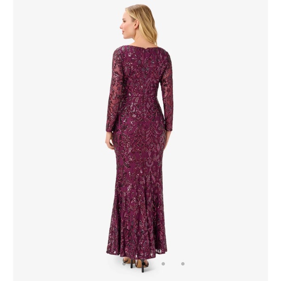 Adrianna Papell Long Sleeve Stretch Sequin Mermaid Gown Cassis 6 - Picture 2 of 9